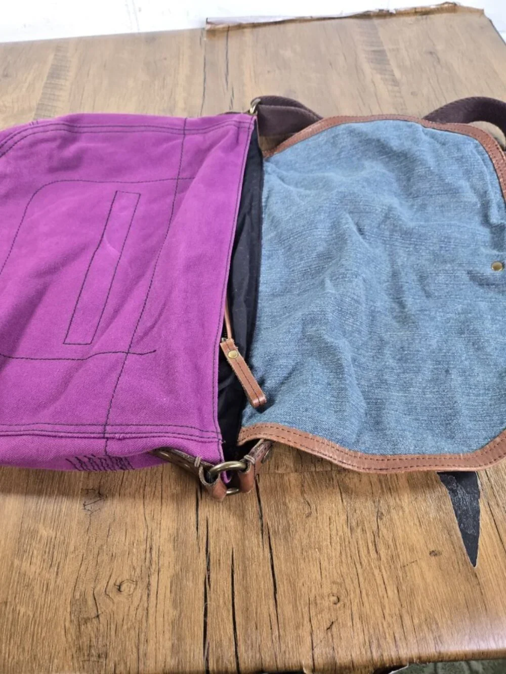 vtg y2k Lucky Brand Canvas Leather Floral Messenger Bag Tote Laptop